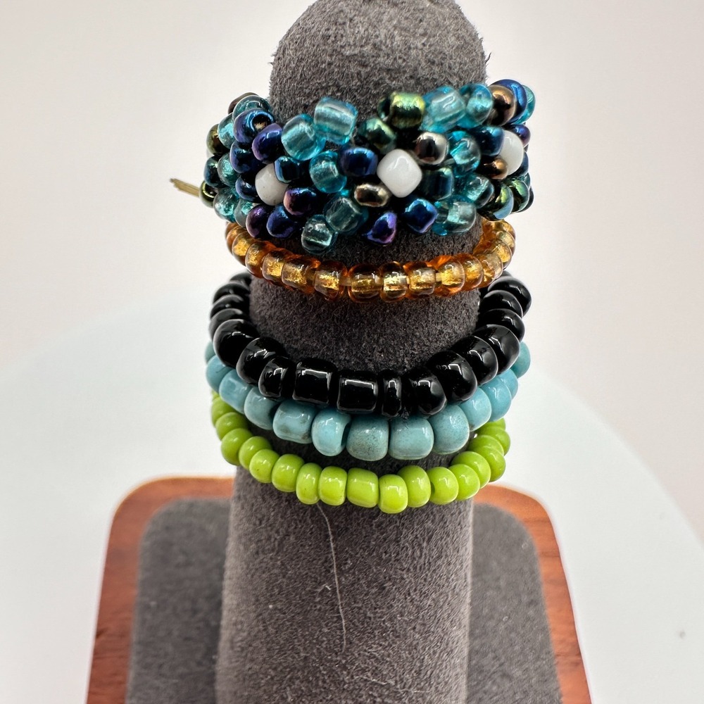 Vintage Y2K Seed Beaded Stretch Rings Lot Boho Women's Classic Fashion Jewelry